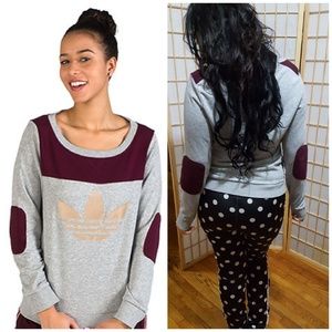 adidas Women's Gray and Burgundy Crewneck Sweater